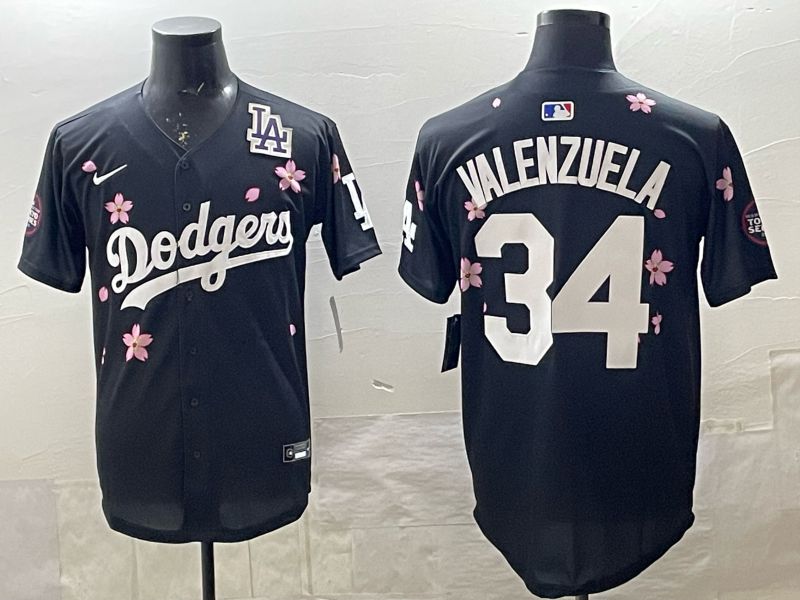 Men 2025 Nike Los Angeles Dodgers #34 Valenzuela Black Game MLB Jersey 02->los angeles dodgers->MLB Jersey